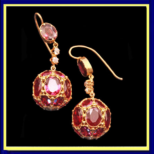 Antique Victorian earrings dangle ear pendants gold garnet diamond unique