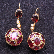 Antique Victorian earrings dangle ear pendants gold garnet diamond unique (7370)