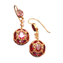 Antique Victorian earrings dangle ear pendants gold garnet diamond unique (7370)