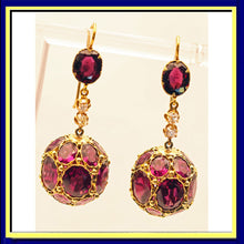 Antique Victorian earrings dangle ear pendants gold garnet diamond unique (7370)
