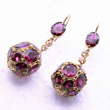 Antique Victorian earrings dangle ear pendants gold garnet diamond unique (7370)
