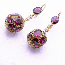 Antique Victorian earrings dangle ear pendants gold garnet diamond unique (7370)