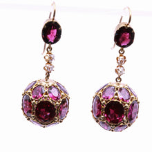 Antique Victorian earrings dangle ear pendants gold garnet diamond unique (7370)