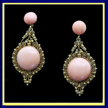 antique Victorian earrings gold natural coral filigree ear pendants
