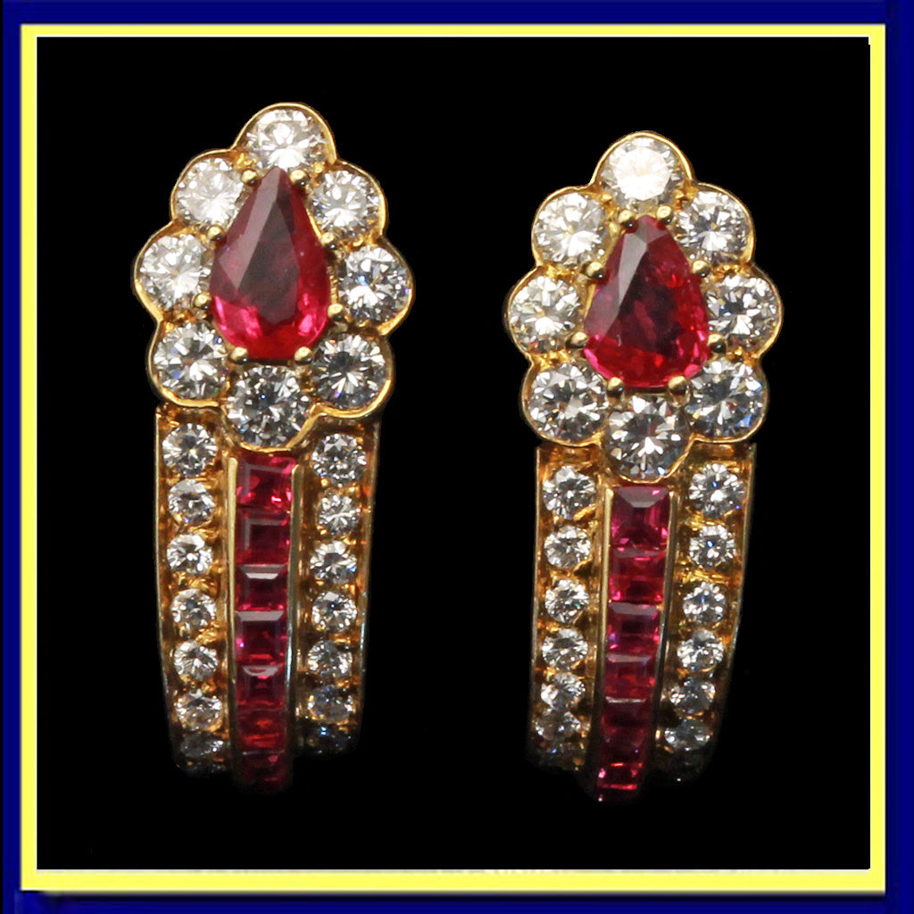 Graff earrings ear clips gold rubies diamonds 