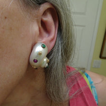 MAZ Vintage Earrings Turbo Shells 14k gold emeralds rubies sapphires (7395)