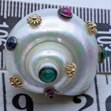 MAZ Vintage Earrings Turbo Shells 14k gold emeralds rubies sapphires (7395)