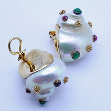 MAZ Vintage Earrings Turbo Shells 14k gold emeralds rubies sapphires (7395)