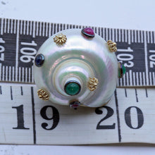 MAZ Vintage Earrings Turbo Shells 14k gold emeralds rubies sapphires (7395)