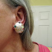 MAZ Vintage Earrings Turbo Shells 14k gold emeralds rubies sapphires (7395)