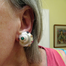 MAZ Vintage Earrings Turbo Shells 14k gold emeralds rubies sapphires (7395)