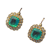 Antique Victorian earrings Emeralds Diamonds Gold ultimate cushion cuts (7410)