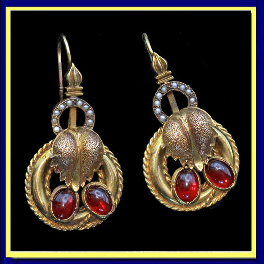 antique victorian earrings gold cabochon garnets pearls day night