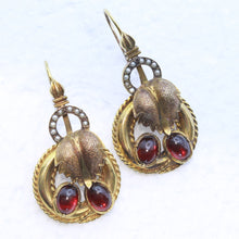 Antique Victorian earrings Gold cabochon garnets pearls Day Night versatile(7413)