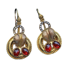 Antique Victorian earrings Gold cabochon garnets pearls Day Night versatile(7413)