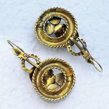Antique Victorian earrings Gold cabochon garnets pearls Day Night versatile(7413)