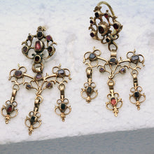 Antique Georgian earrings ear pendants Girandole gold garnets 18th century(7416)
