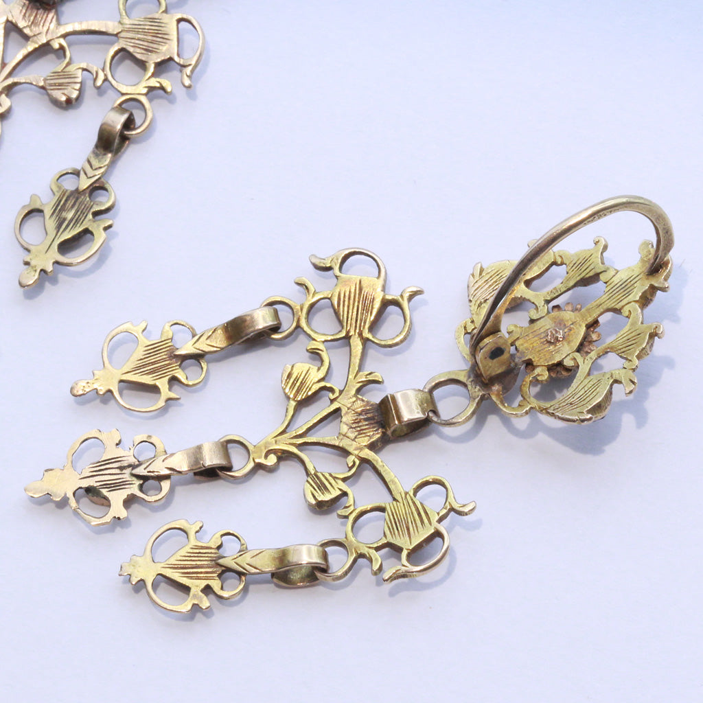 Antique Georgian earrings ear pendants Girandole gold garnets 18th century(7416)