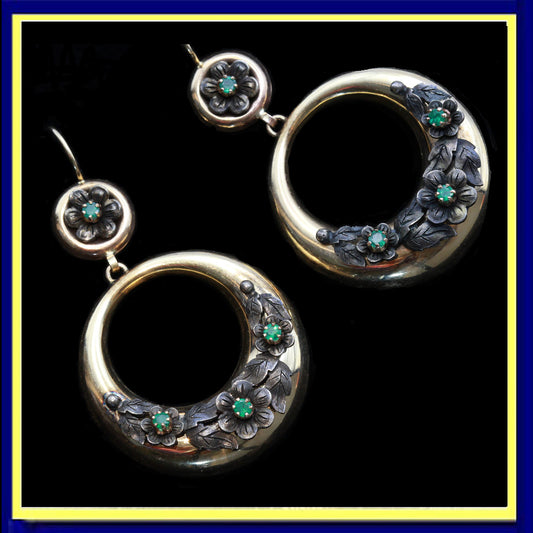 antique hoop earrings gold silver emeralds gypsey dangling earrings