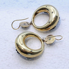 Antique hoop earrings Gold Silver Emeralds big Gypsey dangling earring (7423)