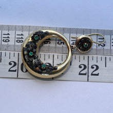 Antique hoop earrings Gold Silver Emeralds big Gypsey dangling earring (7423)