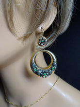 Antique hoop earrings Gold Silver Emeralds big Gypsey dangling earring (7423)