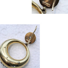 Antique hoop earrings Gold Silver Emeralds big Gypsey dangling earring (7423)