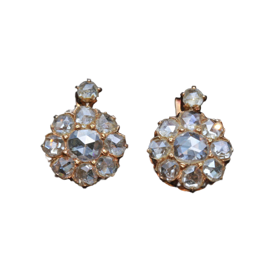 Antique Victorian earrings gold diamonds versatile diamond flowers Naples (7424)