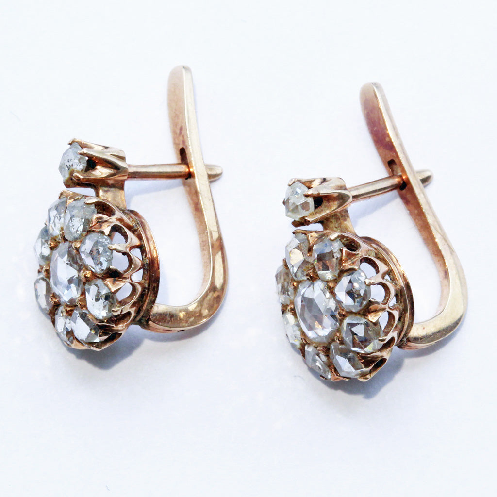 Antique Victorian earrings gold diamonds versatile diamond flowers Naples (7424)