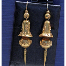 Antique Victorian Earrings yellow gold swing dangling drop bells filigree (7437)