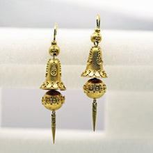 Antique Victorian Earrings yellow gold swing dangling drop bells filigree (7437)