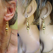 Antique Victorian Earrings yellow gold swing dangling drop bells filigree (7437)