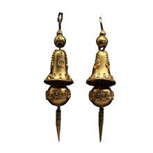 Antique Victorian Earrings yellow gold swing dangling drop bells filigree (7437)
