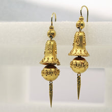 Antique Victorian Earrings yellow gold swing dangling drop bells filigree (7437)