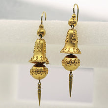 Antique Victorian Earrings yellow gold swing dangling drop bells filigree (7437)