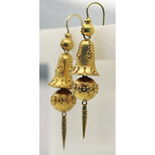 Antique Victorian Earrings yellow gold swing dangling drop bells filigree (7437)