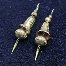 Antique Victorian Earrings yellow gold swing dangling drop bells filigree (7437)