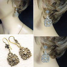 Antique Georgian earrings dangle ear pendants gold silver diamonds (7438)