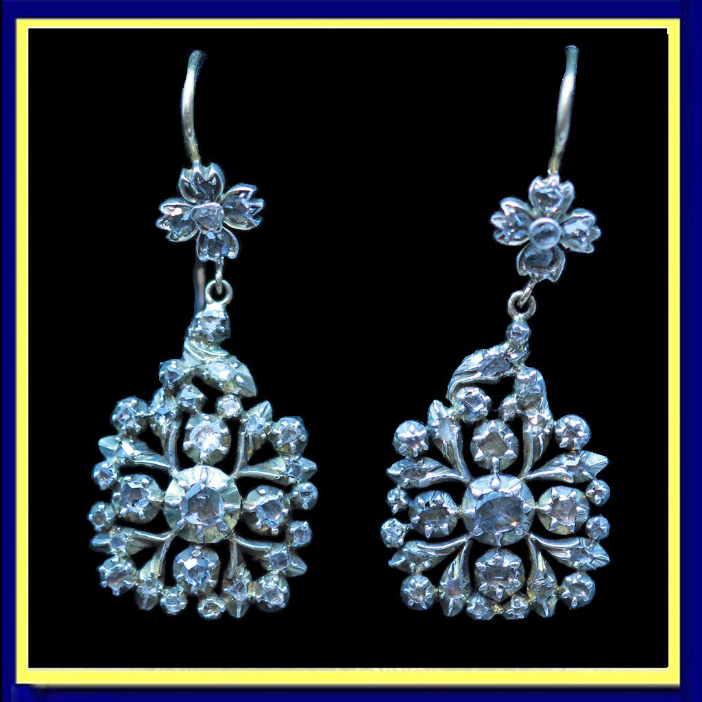 Antique Georgian earrings dangle ear pendants gold silver diamonds