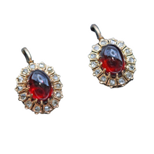 Antique Victorian earrings 18k gold diamonds cabochon garnets French signed(7440)