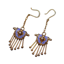 Antique Victorian Earrings Gold pearls enamel fringes dangle dance c1850 (7457)