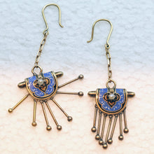 Antique Victorian Earrings Gold pearls enamel fringes dangle dance c1850 (7457)