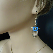 Antique Victorian Earrings Gold pearls enamel fringes dangle dance c1850 (7457)