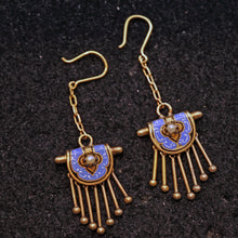 Antique Victorian Earrings Gold pearls enamel fringes dangle dance c1850 (7457)