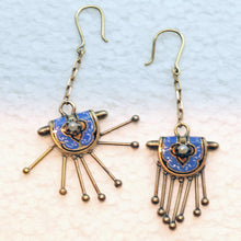 Antique Victorian Earrings Gold pearls enamel fringes dangle dance c1850 (7457)