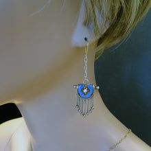 Antique Victorian Earrings Gold pearls enamel fringes dangle dance c1850 (7457)