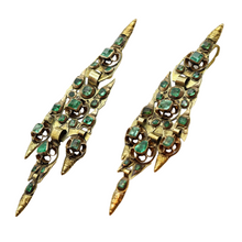Antique Georgian Iberian pendeloque earrings gold emeralds c1780 Spain (7460)