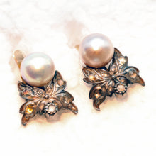 Attributed Frida Kahlo vintage earrings diamonds pearls silver gold (7464)