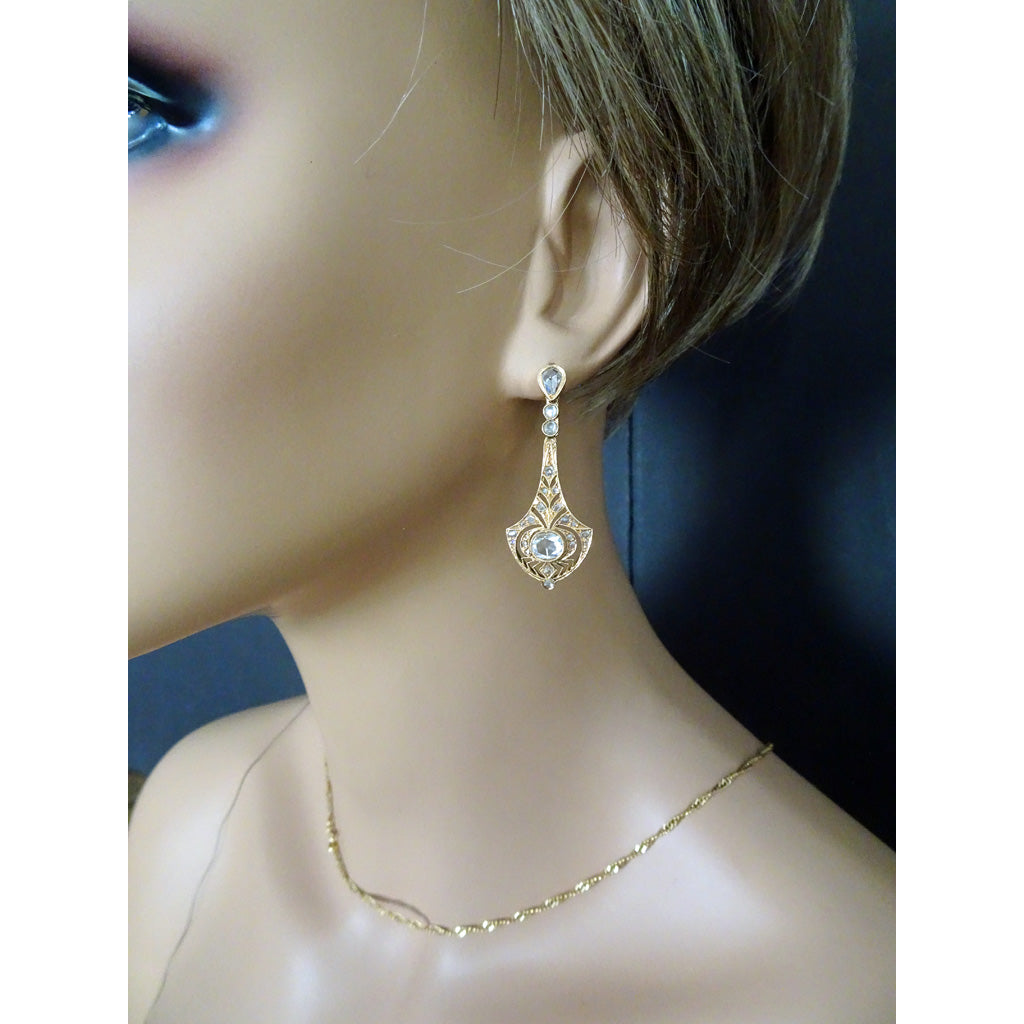 FUSET y GRAU Art Deco Earrings gold diamonds dangle earpendants spider bug (7465)