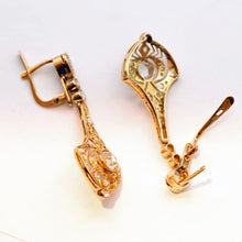FUSET y GRAU Art Deco Earrings gold diamonds dangle earpendants spider bug (7465)